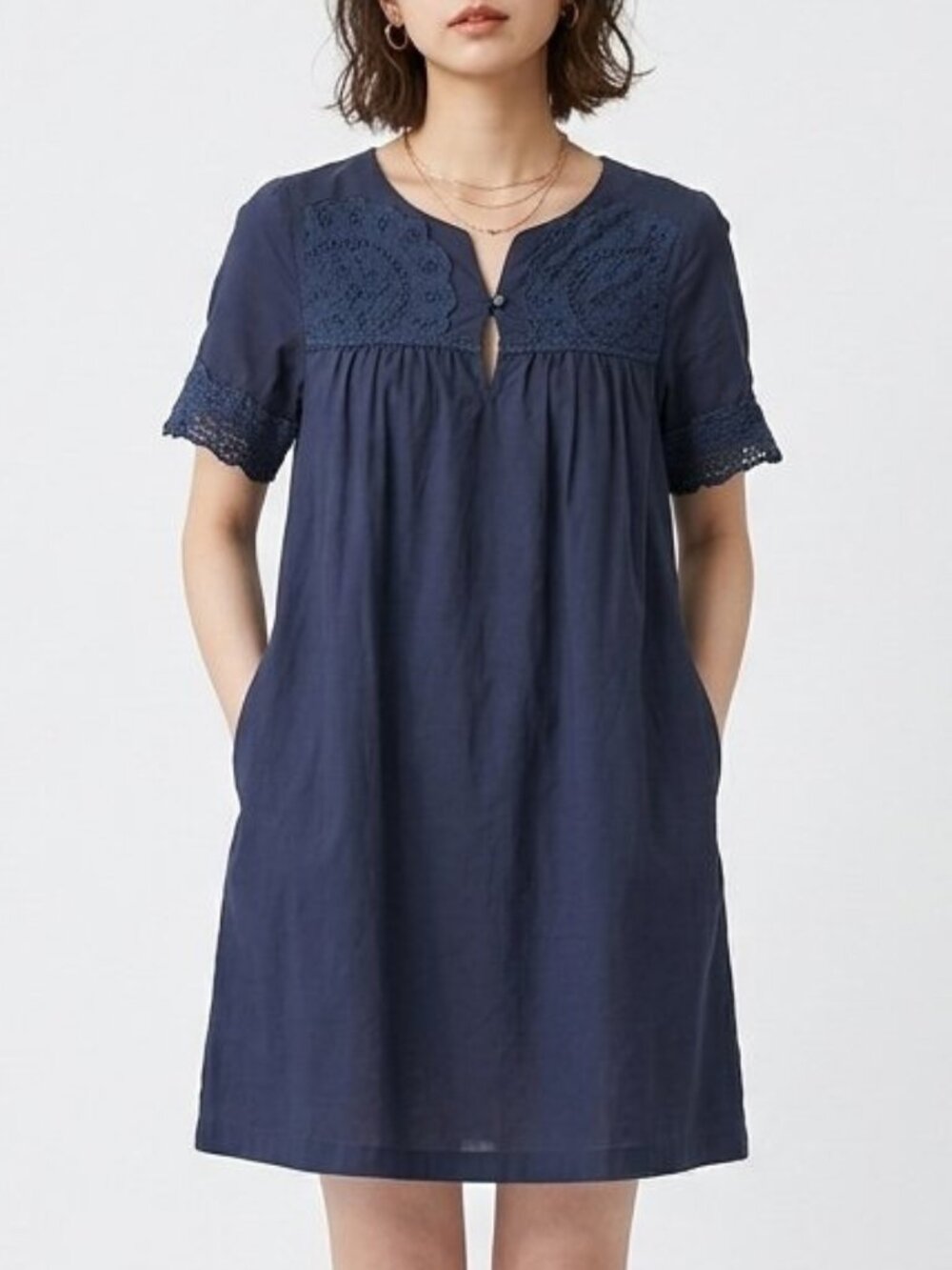 Lowry's Farm 100% Cotton Japan Babydoll Embroidered Macramé Lace Yoke Dress M
